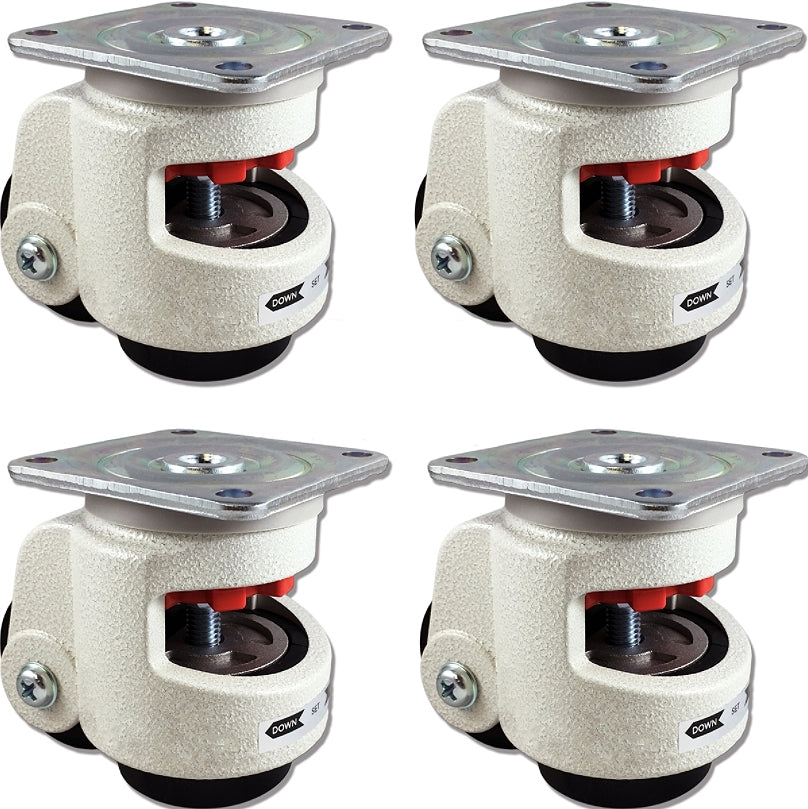 Retractable Leveling Casters 2.5 Inch Wheel - 4 Pack | 4400 lbs Capacity Heavy Duty Machine Feet CasterHQ