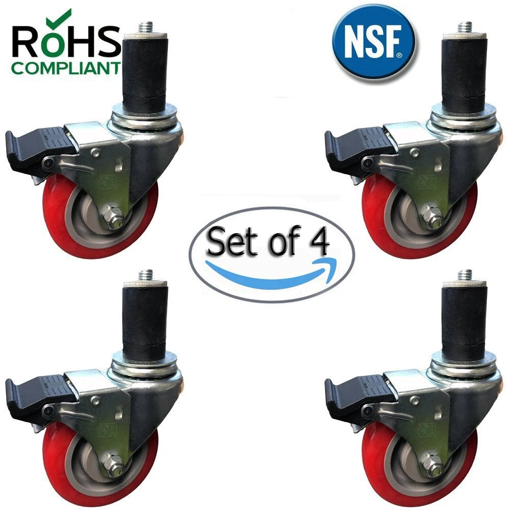 4 Inch Caster Wheel Set for Commercial Kitchen Prep Tables - Total Locking | Food Service CasterHQ