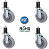 4 inch Gray TPR Caster Wheel All Swivel Set For Commercial Kitchen Prep Tables, All Swivel - Non-Locking CasterHQ