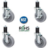 4 inch Gray TPR Caster Wheel Set For Commercial Kitchen Prep Tables, All Swivel - 2 Swivel with Brakes & 2 Plain Swivel CasterHQ