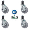 4 inch Gray TPR Caster Wheel Set For Commercial Kitchen Prep Tables, All Swivel - 4 Swivel with Top Lock Brakes CasterHQ