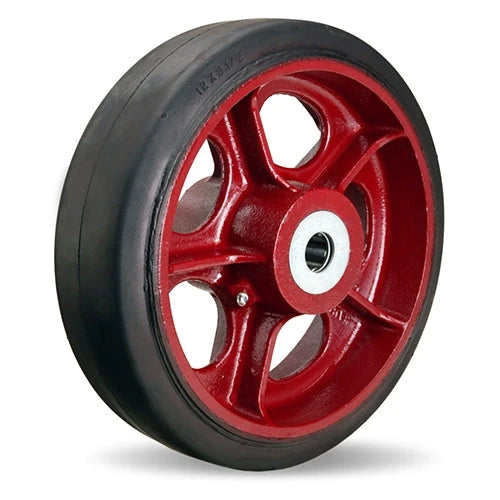 Hamilton W-1235-R-1 Mold-on Rubber on Cast Iron Wheel - 12” Diameter, 3 1/2" Wide, 4 1/4" Hub Length with 1" Straight Roller Bearing for Industrial Applications Hamilton