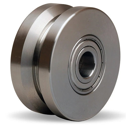 Hamilton 3 Inch Stainless Steel V-Groove Wheel - 450 lbs Load Capacity, 1 3/8 Inch Face, 1 9/16 Inch Hub with 1/2 Inch Delrin Bearing Hamilton