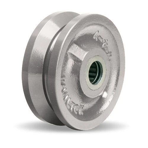 Hamilton V-Grooved Metal Wheel W-4-HVB-1/2: 4" High-Temperature Resistant Wheel with 1.5" Width & 1/2" Precision Ball Bearing - Up to 750F Hamilton