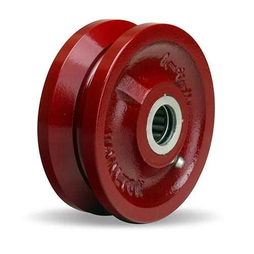 Hamilton 4 Inch V-Grooved Metal Wheel - 600 lbs Load Capacity, 1 1/2 Inch Face, 1 3/4 Inch Hub Length with 5/8 Inch Straight Roller Bearing Hamilton