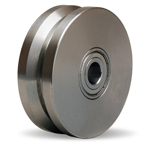 Hamilton 4" Stainless Steel V-Groove Wheel - 600 lbs Capacity, 1 3/8" Face, 1 9/16" Hub Length with 1/2" Delrin Bearing Hamilton