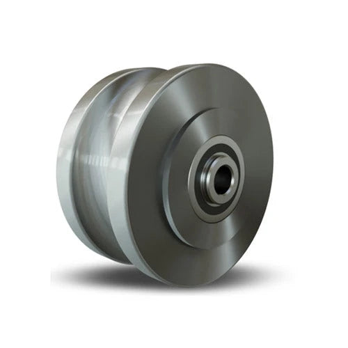 Hamilton U-Grooved Wheel 4" Diameter - 1045 Steel, 2" Wide with Precision Ball Bearing for 3/4" Track - W-420-075-FUB-1/2 Hamilton