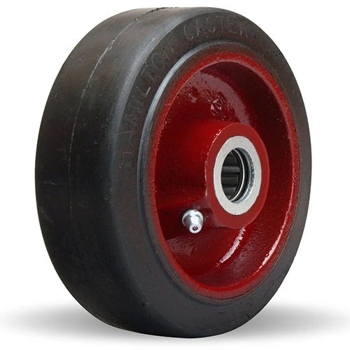 Hamilton W-520-R-3/4 Mold-on Rubber (70A) Cast Iron Wheel - 5" Diameter, 2" Wide, Heavy-Duty Industrial Wheel with 3/4" Straight Roller Bearing Hamilton