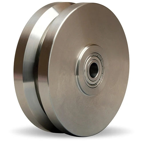 Hamilton 6-inch Stainless Steel V-Groove Wheel - 1200 lbs Capacity, 2-inch Face, 2.5-inch Hub Length with 1/2-inch Precision Ball Bearing Hamilton