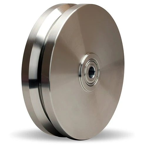 Hamilton Stainless Steel V-Groove Wheel 8" - High Heat Precision Ball Bearing, 2" Face, 1/2" Hub - W-820-HSVB-1/2 | Heavy-Duty Industrial Mobility Solutions Hamilton