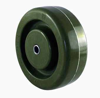 Green 4-inch high temperature epoxy resin wheel with 5/16 inch Quad X precision bearings for light to medium duty, model W12043NG.