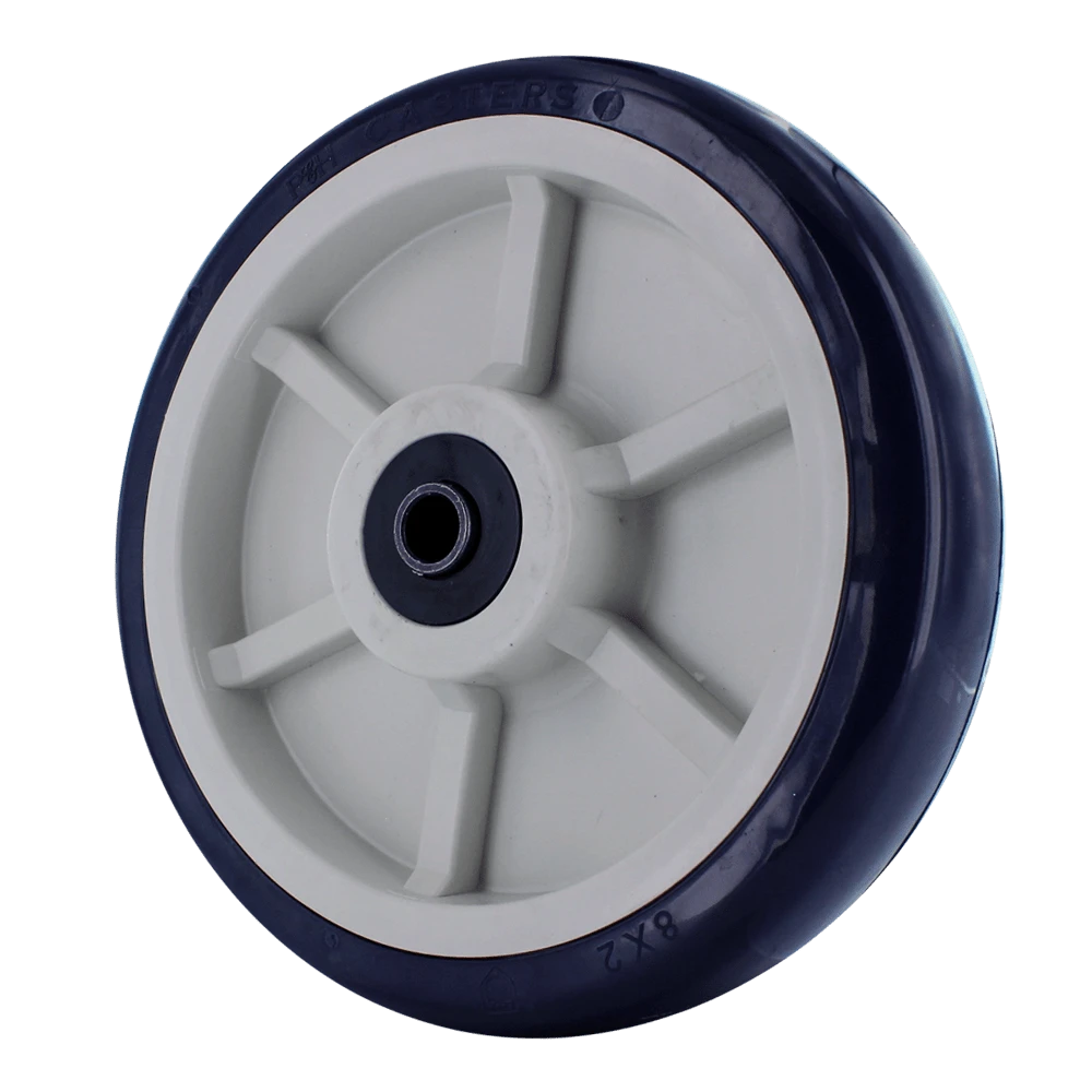 8" x 2" Blue/Tan TPU Crown Tread Polyurethane Caster Wheel with 1/2" Quad X Precision Bearings - 1200 LBS Capacity CasterHQ