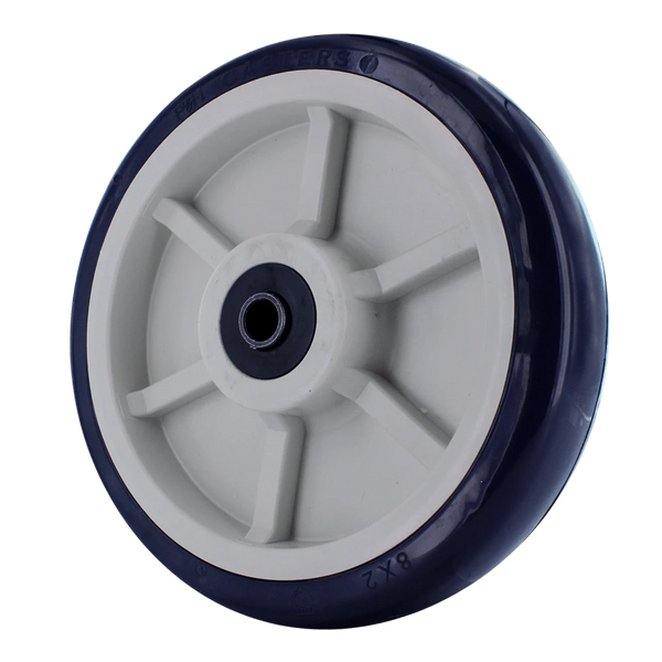 8" x 2" Blue/Tan TPU Crown Tread Polyurethane Caster Wheel with 1/2" Quad X Precision Bearings - 1200 LBS Capacity CasterHQ