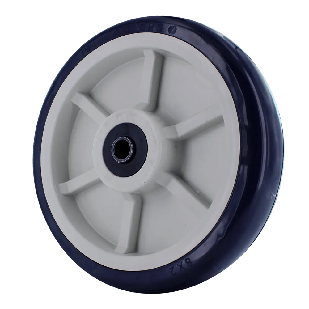 8" x 2" Blue/Tan TPU Crown Tread Polyurethane Caster Wheel with 1/2" Quad X Precision Bearings - 1200 LBS Capacity -  | CasterHQ