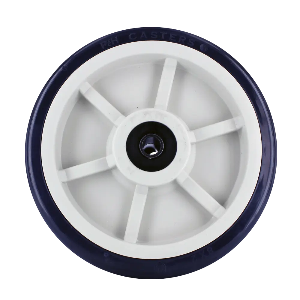 8" x 2" Blue/Tan TPU Crown Tread Polyurethane Caster Wheel with 1/2" Quad X Precision Bearings - 1200 LBS Capacity -  | CasterHQ