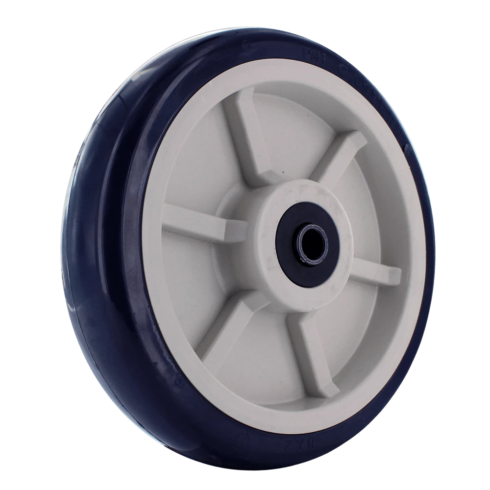 8" x 2" Blue/Tan TPU Crown Tread Polyurethane Caster Wheel with 1/2" Quad X Precision Bearings - 1200 LBS Capacity CasterHQ