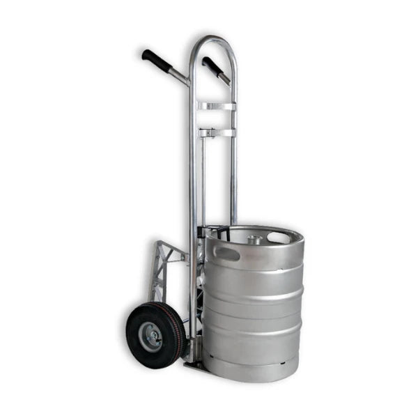 B&P Manufacturing Double Grip Curved Back Cart with Mini Keg Hook and 10" Pneumatic Wheels - Heavy-Duty Keg Transport Solution for Bars and Breweries BP MFG