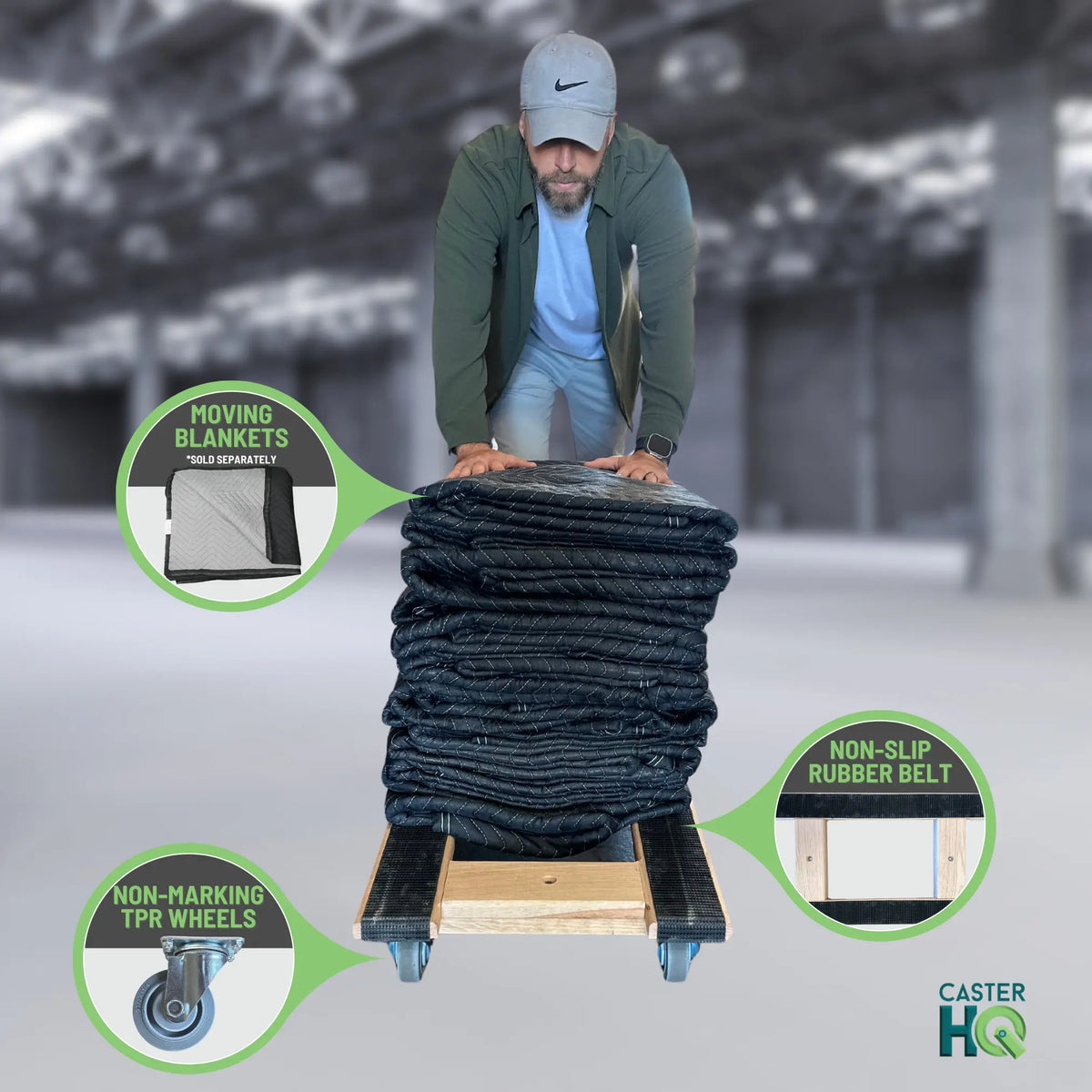 18 Inch x 30 Inch Oak H-Frame Furniture Dolly - 1000 lbs Capacity | 3.5 Inch Non-Marking Wheels | USA-Made -  | CasterHQ