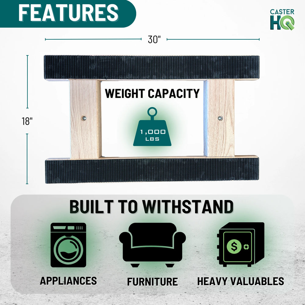 18 Inch x 30 Inch Oak H-Frame Furniture Dolly - 1000 lbs Capacity | 4 Inch Non-Marking Wheels | USA-Made CasterHQ