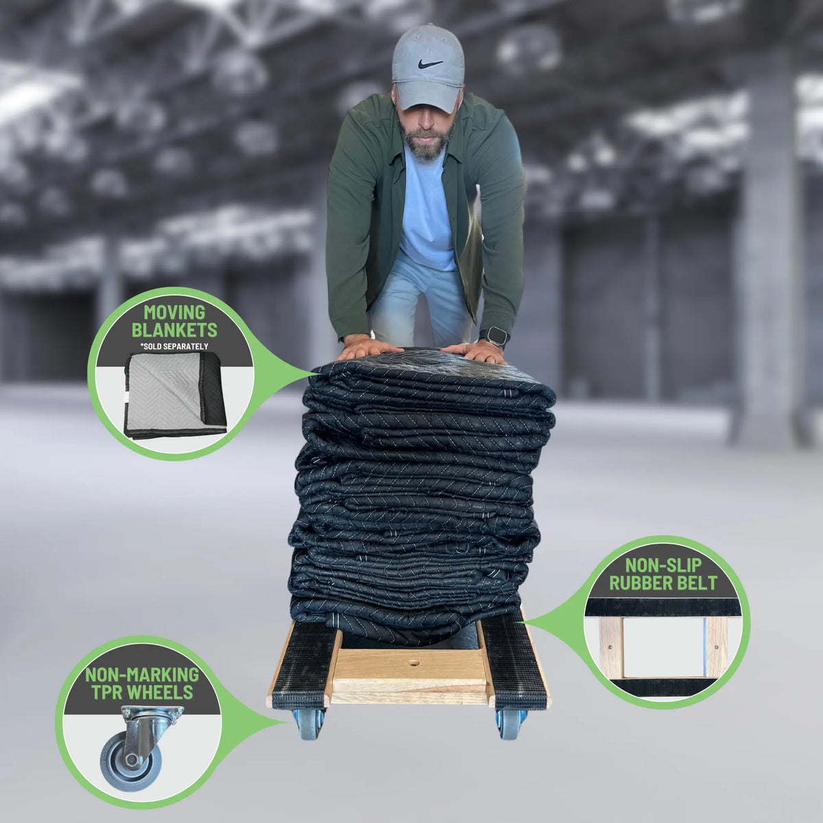 18 Inch x 30 Inch Oak H-Frame Furniture Dolly - 1000 lbs Capacity | 5 Inch Non-Marking Wheels | USA-Made -  | CasterHQ