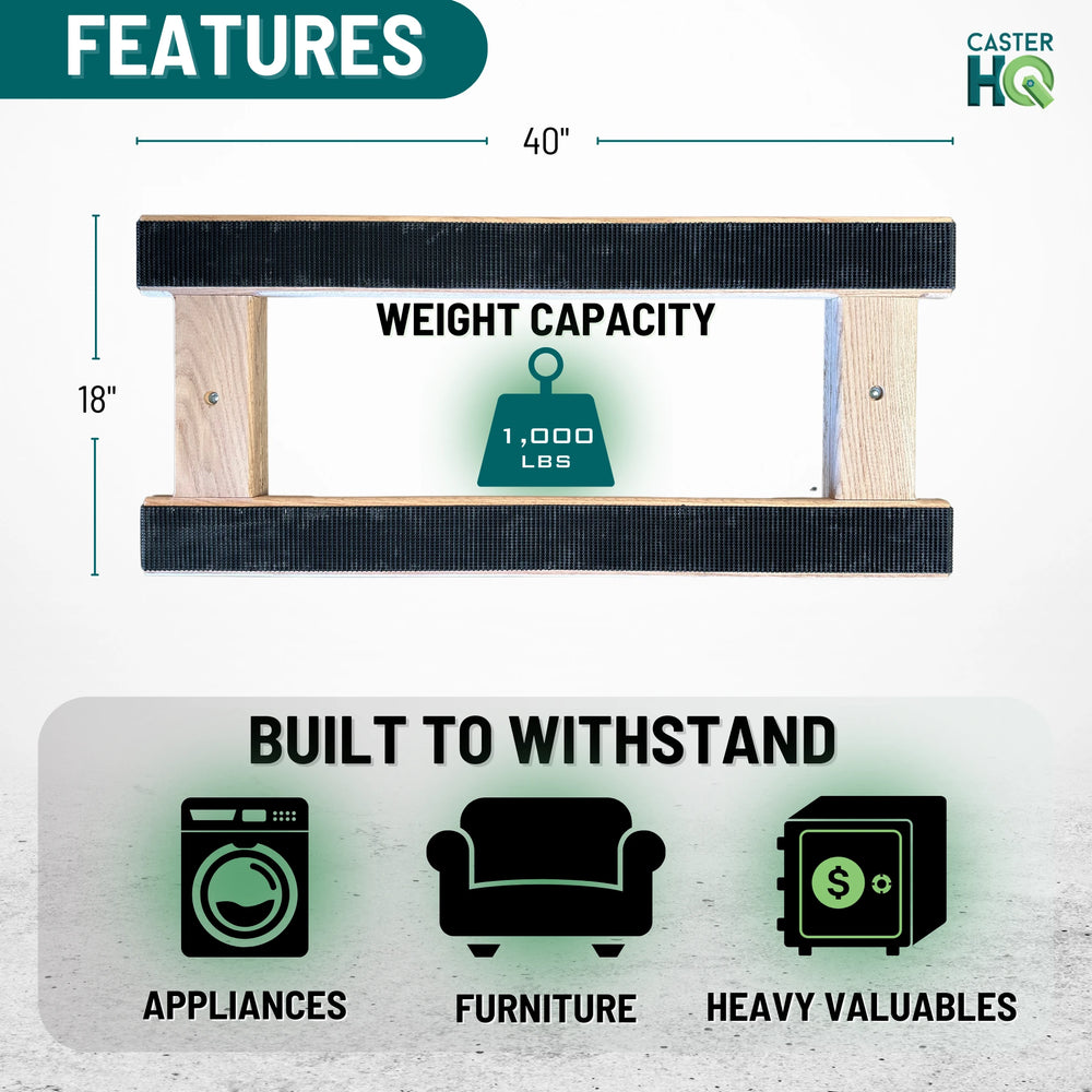 18 Inch x 40 Inch Oak H-Frame Furniture Dolly - 900 lbs Capacity | 3 Inch Non-Marking Wheels | USA-Made CasterHQ