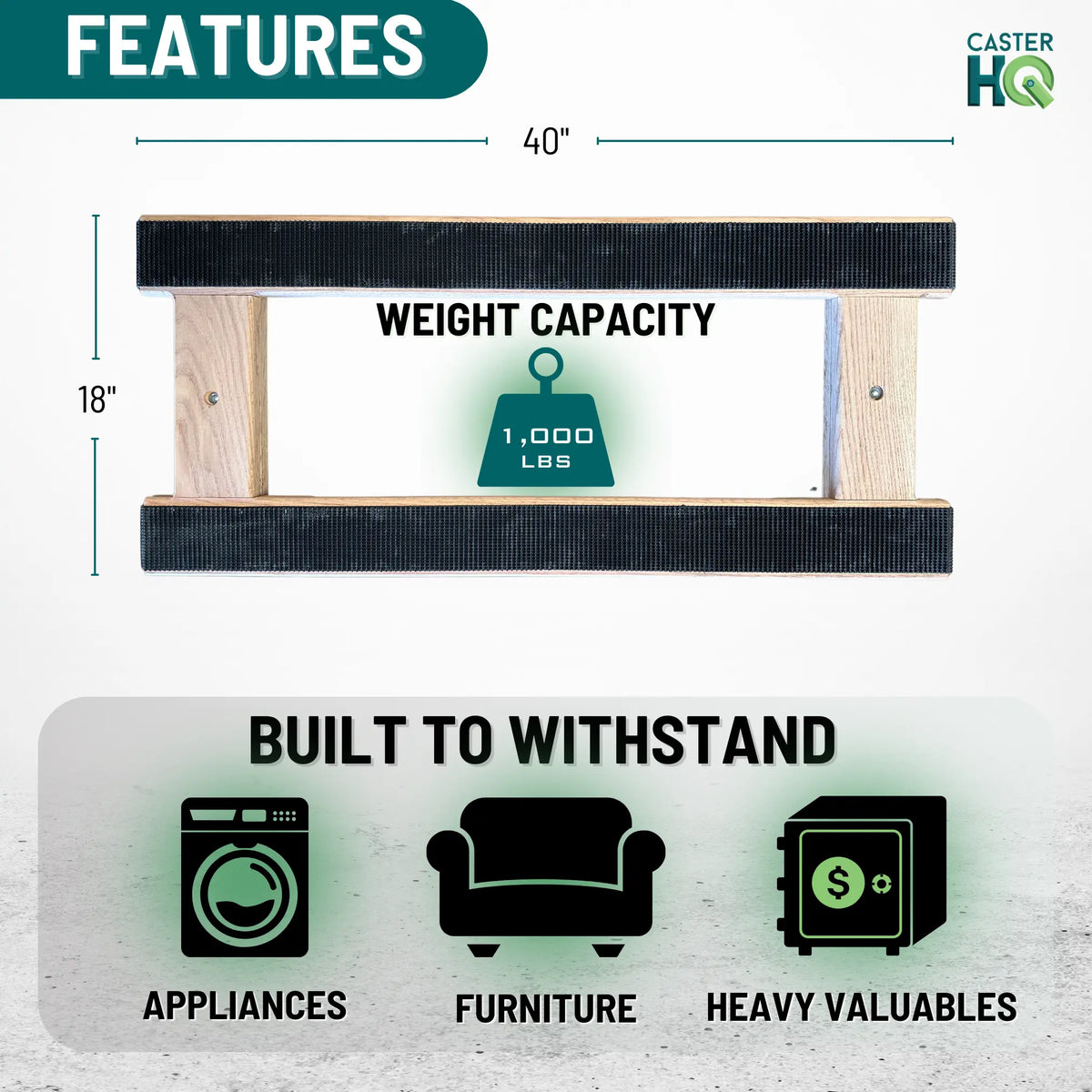 18 Inch x 40 Inch Oak H-Frame Furniture Dolly - 1000 lbs Capacity | 3.5 Inch Non-Marking Wheels | USA-Made -  | CasterHQ