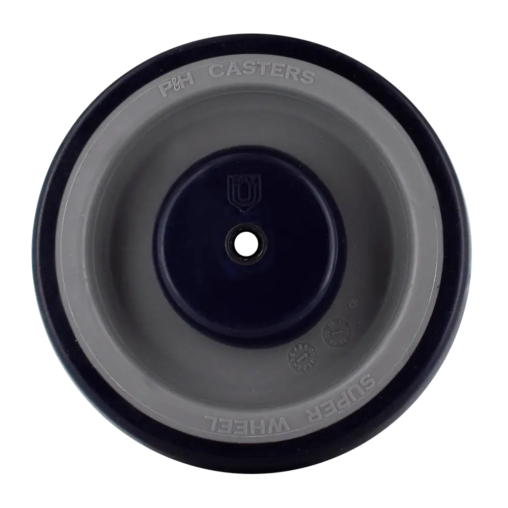 5 Inch Blue on Gray Soft Rubber Shopping Cart Wheel - Dual Precision Bearings | Flat Spot Resistant -  | CasterHQ