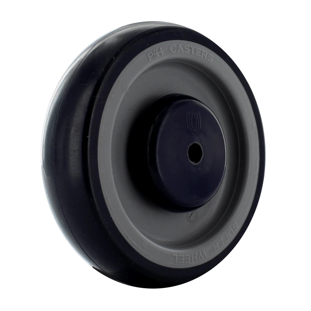 5 Inch Blue on Gray Soft Rubber Shopping Cart Wheel - Dual Precision Bearings | Flat Spot Resistant CasterHQ