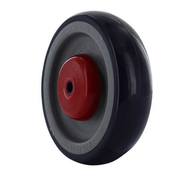 5 Inch Blue on Gray Soft Rubber Shopping Cart Wheel - Quad X Friction Bearings | Flat Spot Resistant P&H Casters