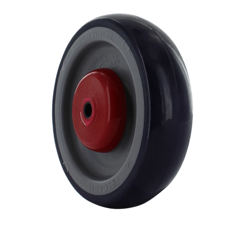 5 Inch Blue on Gray Soft Rubber Shopping Cart Wheel - Quad X Friction Bearings | Flat Spot Resistant P&H Casters