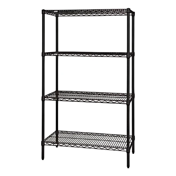 WR63-2460BK Black Epoxy Wire Shelving: Heavy-Duty 4-Tier Starter Kit with 600 lb Capacity per Shelf Quantum