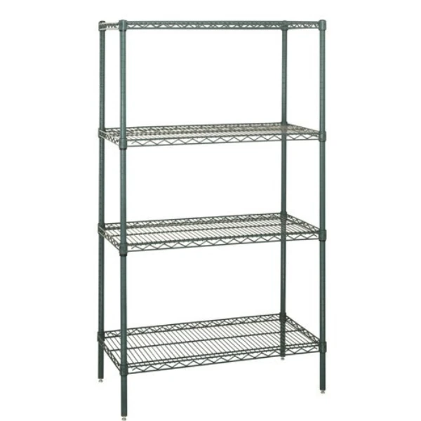 WR63-2472P Green Epoxy  Wire Shelving Unit: 4-Shelf, 72"W x 24"D x 63"H, 600lb Capacity, NSF-Approved, Tool-Free Assembly Quantum