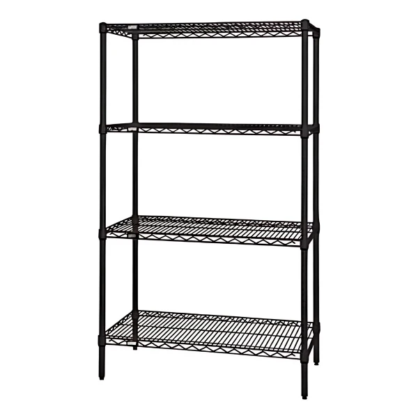 WR74-1836BK Black Epoxy Wire Shelving Starter Kit: NSF-Approved, 4-Shelf Storage System (36"W x 18"D x 74"H) - Expandable, Easy Assembly Quantum