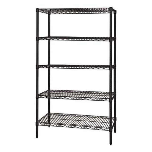 WR74-1848BK-5 Black Epoxy Wire Shelving Starter Kit: NSF-Approved, 5-Tier, Expandable Storage Solution Quantum