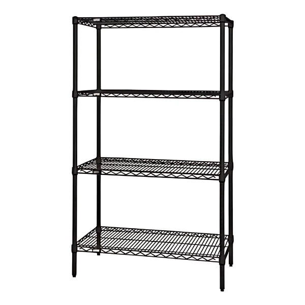 WR74-2436BK - Black Epoxy Wire Shelving Starter Kit: NSF-Certified, 4-Tier, Tool-Free Assembly Quantum