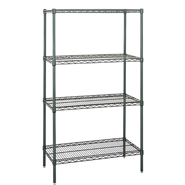 WR74-2436P - Green Epoxy Wire Shelving Starter Kit: NSF-Certified, 4-Tier, Tool-Free Assembly Quantum
