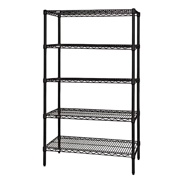 WR74-2448BK-5 Black Epoxy Wire Shelving Kit: 5-Tier, 48"W x 24"D x 74"H, NSF-Approved, Tool-Free Assembly Quantum