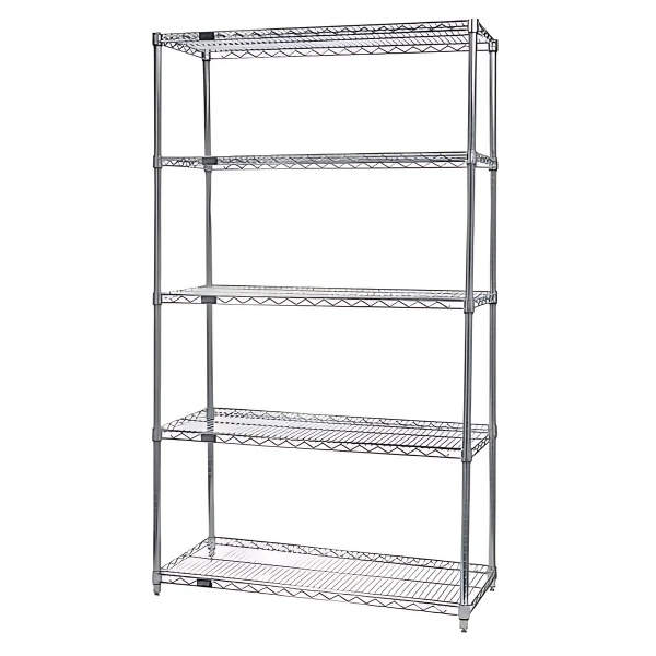 WR74-2472C-5 Chrome Wire Shelving Starter Kit: 5-Shelf, Tool-Free Assembly, NSF Approved Quantum