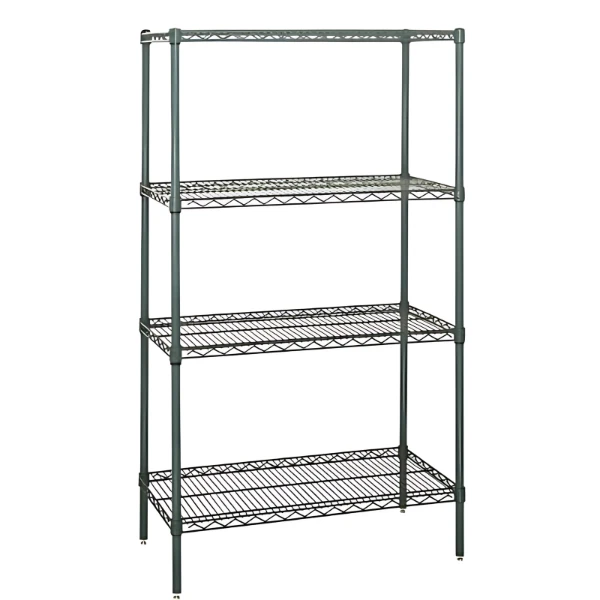 WR74-2472P - Green Epoxy Wire Shelving Unit: 4-Shelf NSF-Approved Storage Rack (72"W x 24"D x 74"H, 600lb/Shelf, Tool-Free Assembly) Quantum