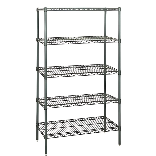 WR74-2472P-5 Green Epoxy Wire Shelving Starter Kit: 5-Shelf, Tool-Free Assembly, NSF Approved Quantum