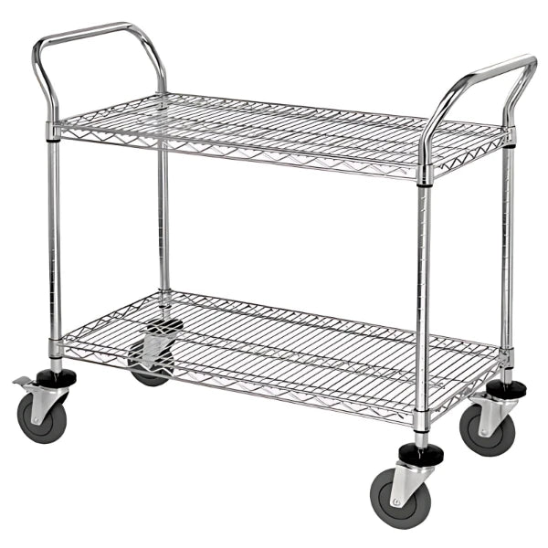 WRC-1848-2 Chrome 2-Shelf Wire Utility Cart | 1200 lbs Capacity | 18" x 48" x 37.5" Quantum