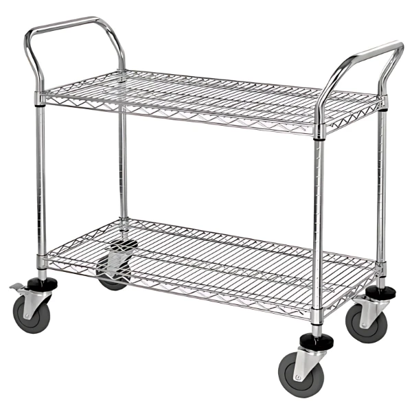 WRC-2448-2 Chrome 2-Shelf Wire Utility Cart | 1200 lbs Capacity | 24" x 48" x 37.5" Quantum