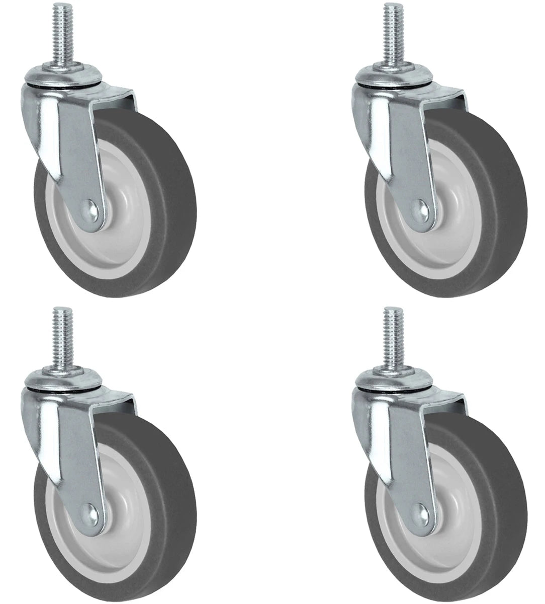 Universal Steel Wire Post Shelving Caster Set | 3" Thermo Rubber Wheel | 3/8" Threaded Stem CasterHQ