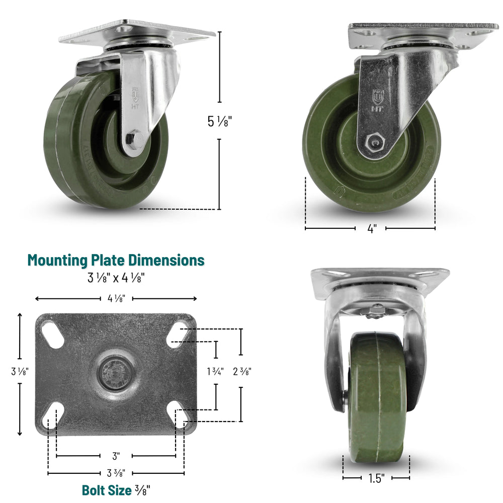 4 Inch Oven Rack Casters 4-Pack - 1900 lbs Total Capacity | 475°F Heat Resistant Industrial Set CasterHQ