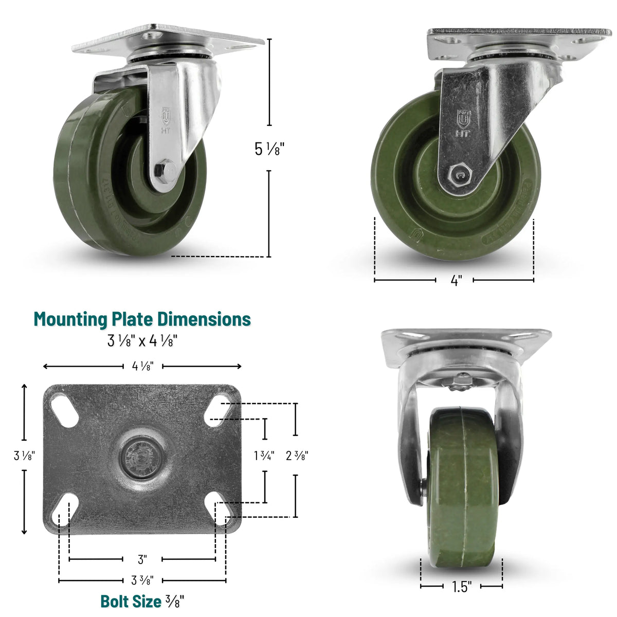 4 Inch High Temperature Caster - 475°F Rated Epoxy Resin Wheel | Heavy Duty Plate Mount Industrial Caster -  | CasterHQ