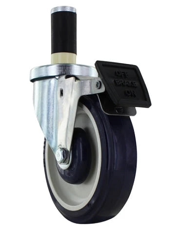 5" X 1-1/4" Swivel Caster | Blue on Tan Polyurethane on Polyolefin Wheel | 1.031" Expanding Stem | 250 Lbs Capacity | Tech Lock Brake Style CasterHQ