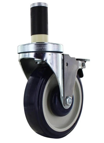 5" X 1-1/4" Swivel Caster | Blue on Tan Polyurethane on Polyolefin Wheel | 1.031" Expanding Stem | 250 Lbs Capacity | Tech Lock Brake Style CasterHQ