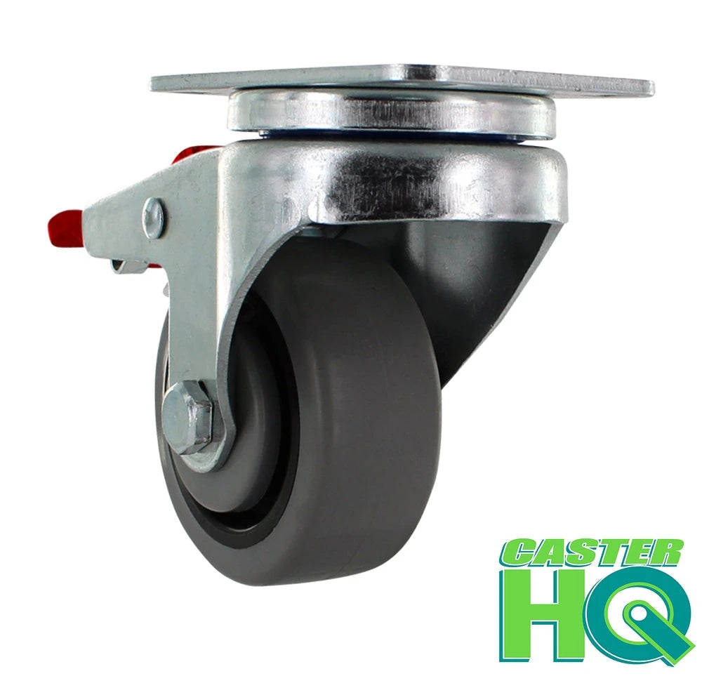 3" X 1.25" | TPR A70 Crown Tread Wheel | Total Locking Swivel Caster | 180 lbs cap | Smaller Plate Size CasterHQ
