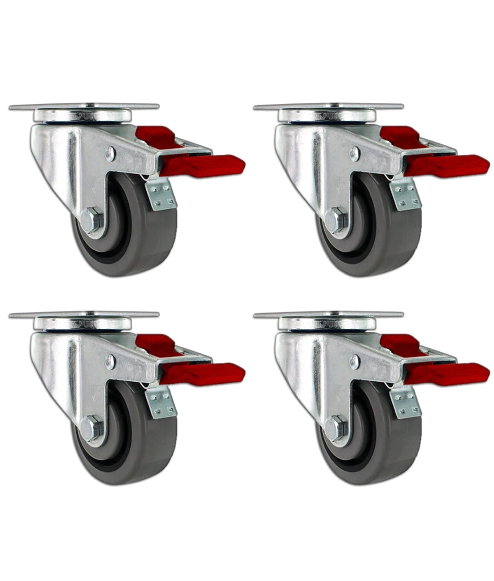 3 Inch x 1.25 Inch TPR Crown Tread Total Locking Caster Set - 4 Pack | 720 lbs Total Capacity CasterHQ