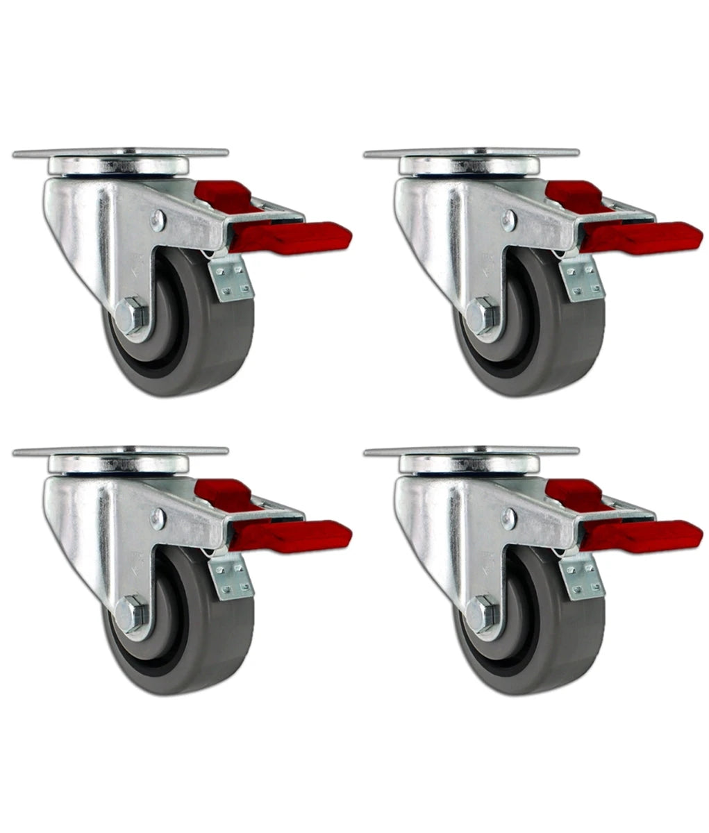 3 Inch x 1.25 Inch TPR Crown Tread Total Locking Caster Set - 4 Pack | 720 lbs Total Capacity CasterHQ